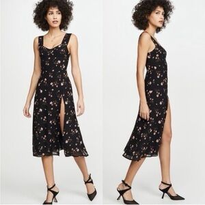 Reformation Fulton Midi Dress Romy Black Pink Floral Print Leg Slit Size 10